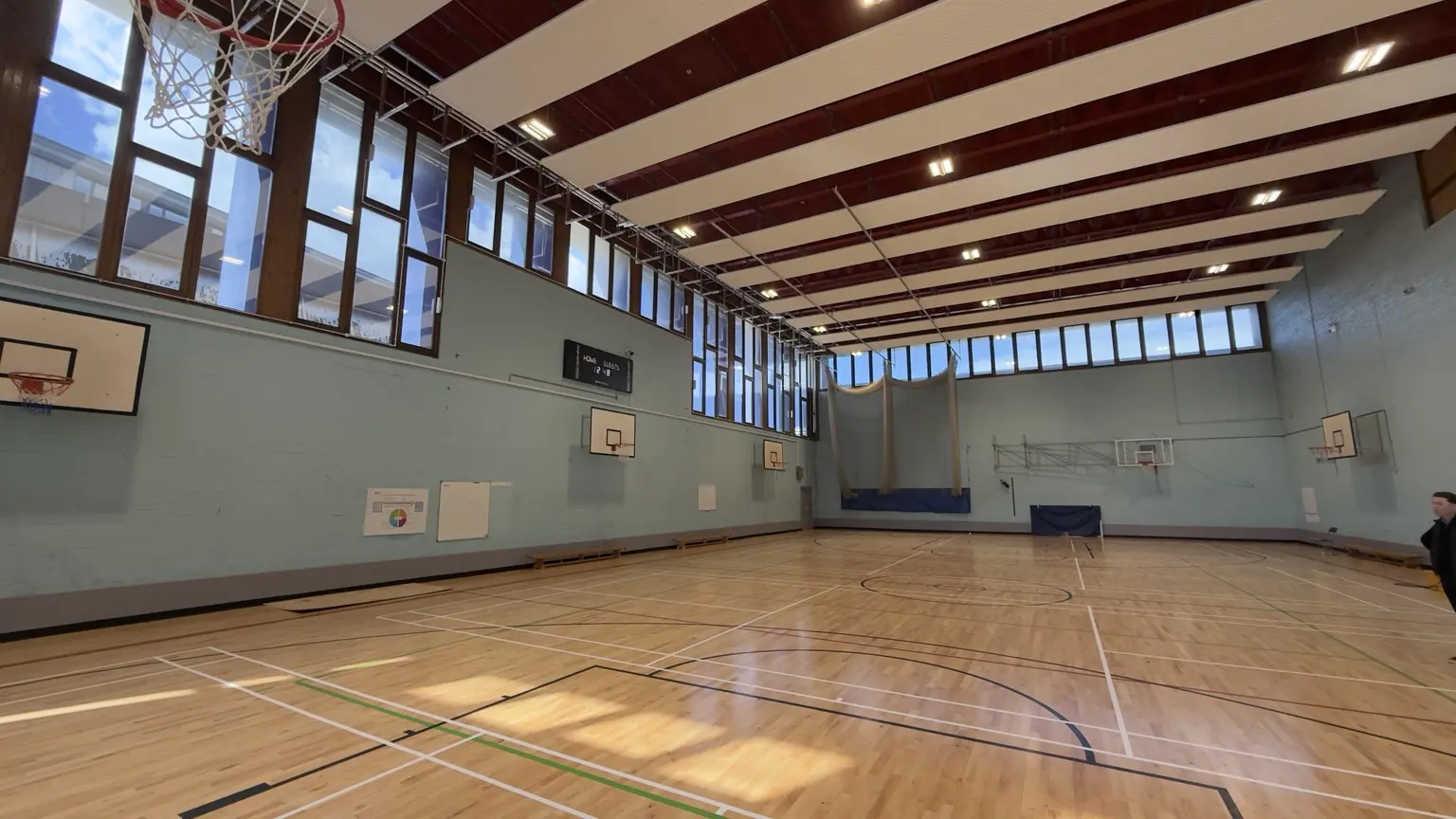 Large sports hall glazing in an education building